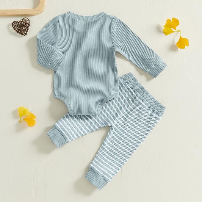 Newborn Baby Boy Girl Clothes Ribbed Knitted Long Sleeve Romper Pants Solid - Image 3