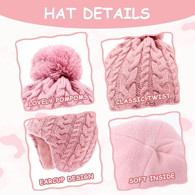 Duoyeree Kids Beanie Hat for Boys Girls Pom-pom Kint Hats Cozy Lining Winter - Image 3