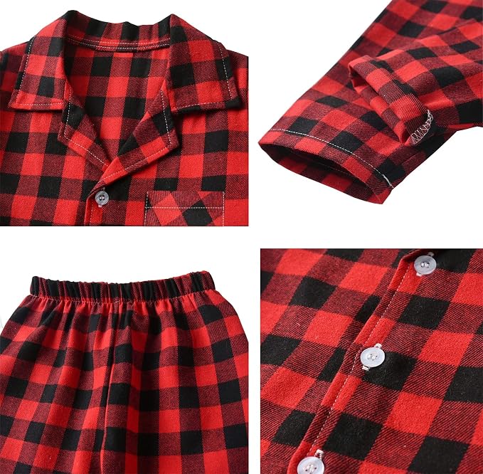 Schbbbta Kids Pajamas Set, Plaid Button Down Pjs - Image 7