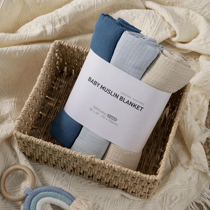 Muslin Swaddle Blankets for Newborn, 3 Pack Breathable Soft Receiving Blanket - Image 7