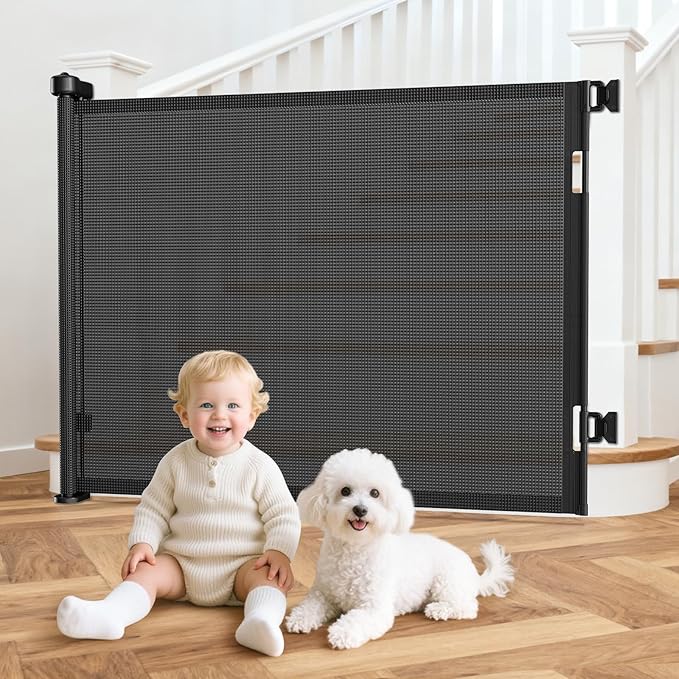 55 Inch Retractable Baby Gates Extra Wide, 41 Inch Reinforced Extra Tall Gate by EZIGO