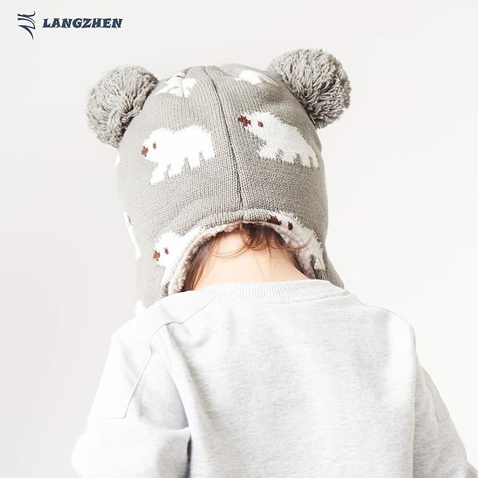 LANGZHEN Toddler Kids Infant Winter Hat, Earflap Knit Warm Cap Fleece Lined - Image 4