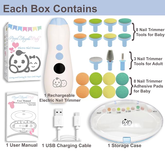 Rechargeable 22 in 1 Baby Nail Trimmer, Usage Labeled Case, 13 Extra - Image 6