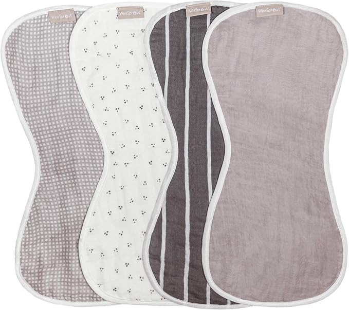 WeeSprout Unisex Organic Towel Cotton Burp Cloths, Four Ultra-Absorbent Layers by WeeSprout