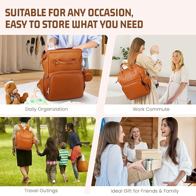 Premium Vegan Leather Diaper Bag Backpack - Image 9