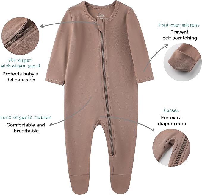 O2 BABY Baby Boys Girls Organic Cotton Zip-Front Sleeper Pajamas, Footed Sleep - Image 3