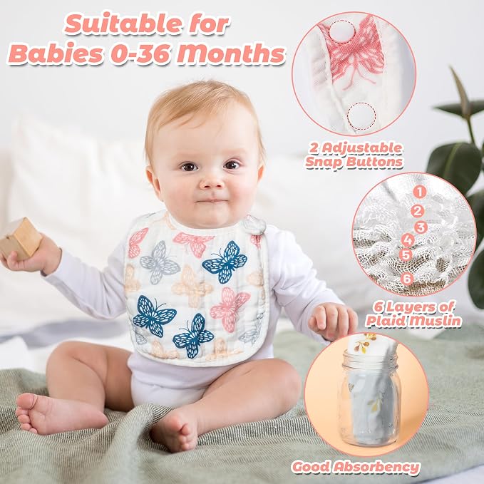 Zainpe 20Pcs Snap Muslin Cotton Baby Bibs Soft Absorbent Adjustable Burp Cloths - Image 3