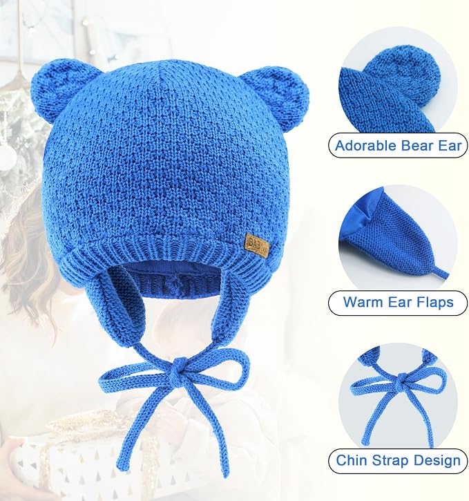 XIAOHAWANG Baby Hat Cute Bear Toddler Earflap Beanie Warm - Image 4