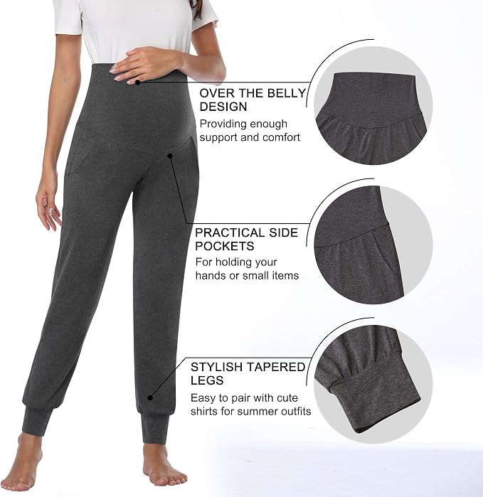 AMPOSH Women's Maternity Pants Stretchy Lounge Workout Pants Casual Loose Comfy - Image 2