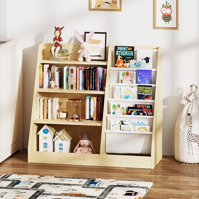 4 Tier Kids Wooden Bookshelf, Five Layer Sling Children Bookcase, Baby Storage - Image 7