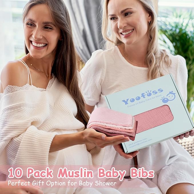 Yoofoss Muslin Baby Bibs 10 Pack 100% Organic Cotton 6-Layer Soft Absorbent - Image 6