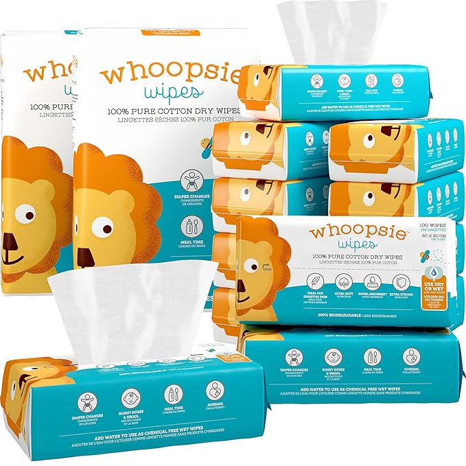 Whoopsie Wipes – The Original 100% Pure Cotton Dry Baby Wipes – Ultra Soft by WhoopsieWipes