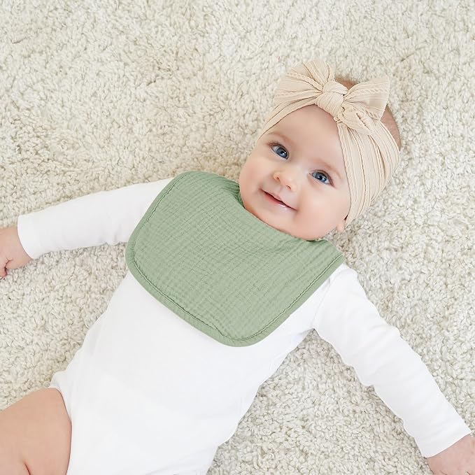 Bearmoss Muslin Baby Drooling Bibs 8 Pack, 100% Cotton Square Adjustable - Image 6