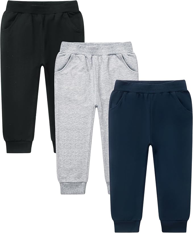 GFQLONG 2/3 Pack Toddler Pants Sweatpants Boys Cotton Joggers, Athletic Pull on by GFQLONG