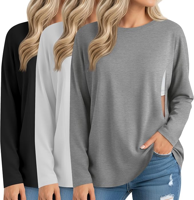 3 Pack Women's Nursing Breastfeeding Tops, Long Sleeve Maternity Shirts by Sweetyweee