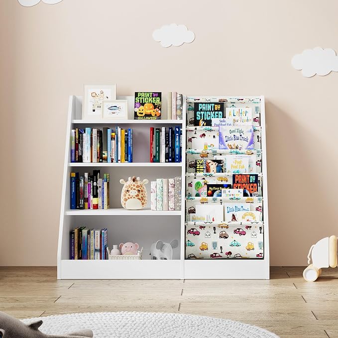 4 Tier Kids Wooden Bookshelf, Five Layer Sling Bookcase, Baby Storage Book Rack - Image 7