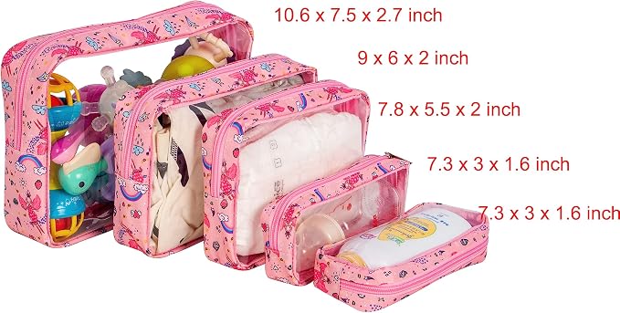 TSA Approved 5-Piece Diaper Bag Organizer Pouch Set Clear Waterproof TPU Kids - Image 2