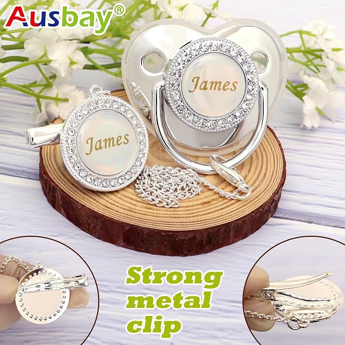 Personalized Pacifier Set with Name, BPA Free, Bling Gold Silver Pink Rose Gold - Image 3