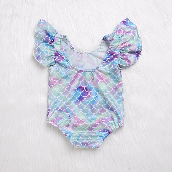 Toddler Girl Baby Ruffles Mermaid Fish Scale Swimsuit One Piece Swimwear - Image 8