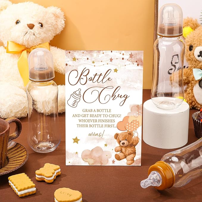 Bear Cool Baby Shower Games Bottle Chug Sign Wooden Brown Theme Gift Sets - Image 2