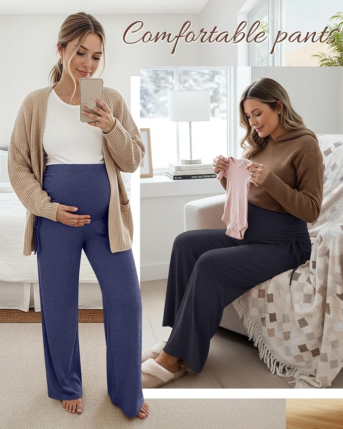 Neer 3 Pack Women's Maternity Pants Over The Belly Loose Pregnancy Pants - Image 3