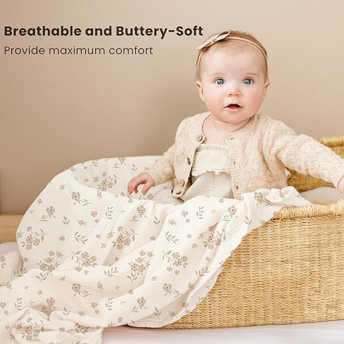Konssy Muslin Swaddle Blankets for Baby Girls Boys, 3 Pack Receiving Blanket - Image 3