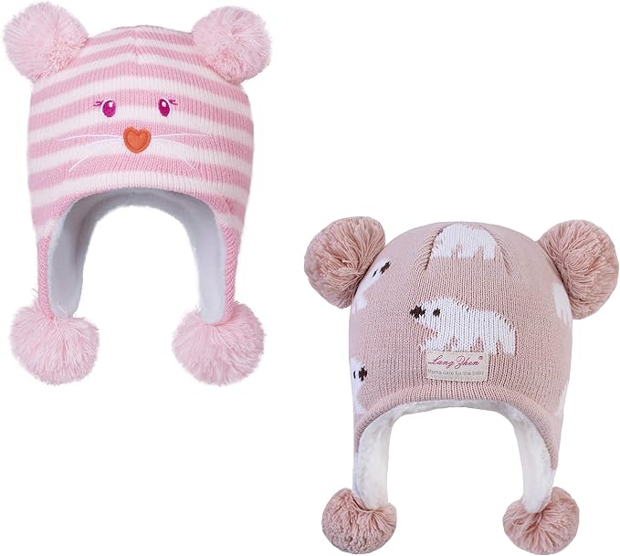 LANGZHEN Toddler Kids Infant Winter Hat, Earflap Knit Warm Cap Fleece Lined by LANGZHEN