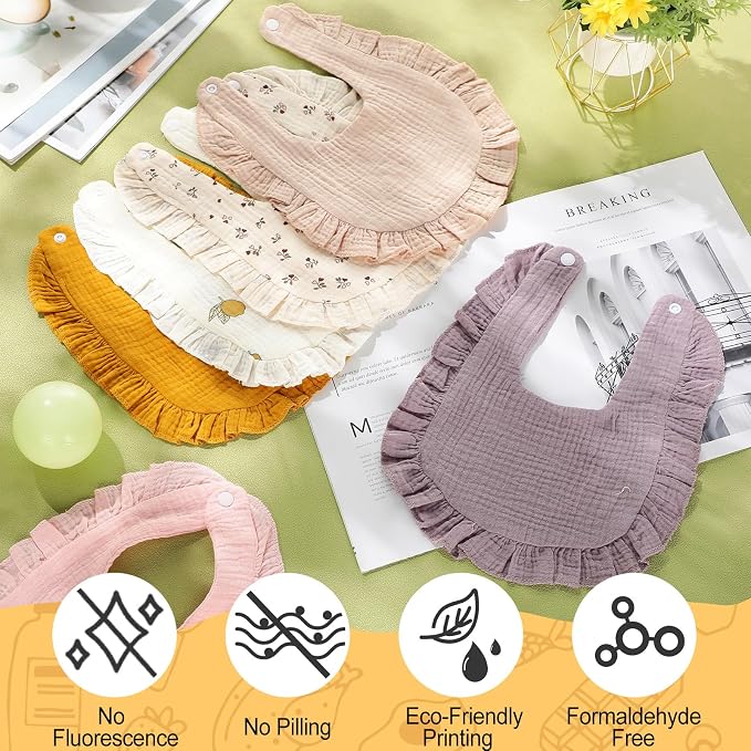 Mepase 10 Pcs Large Muslin Baby Girl Bibs Drool Teething Bibs Lap Shoulder - Image 7
