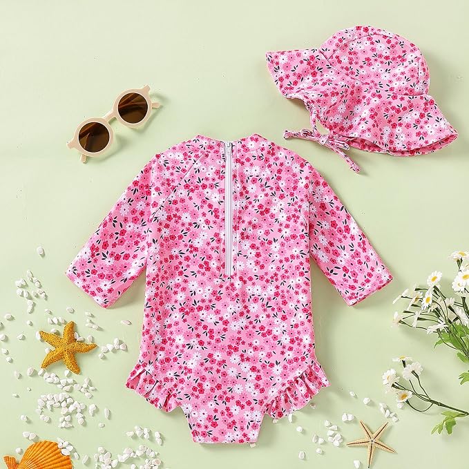 WOLBAY Baby Girl Swimsuit Long Sleeve One Piece Rash Guard - Image 3