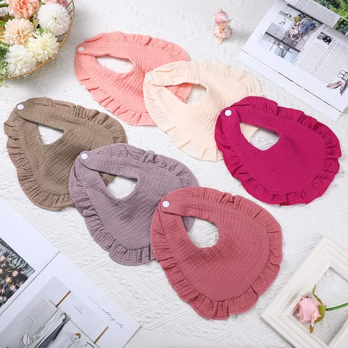Seematn 10 Pcs Baby Muslin Bibs Drool Bibs Bandana Ruffle Soft Cotton - Image 7