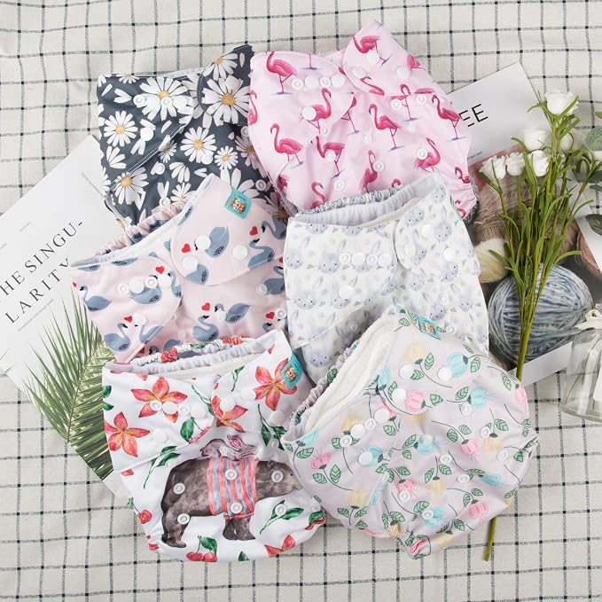 ALVA 6 Pack Cloth Diaper with 12 Inserts One Size Adjustable Washable Reusable - Image 9