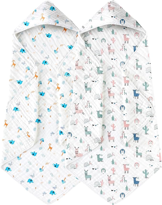 Yoofoss Hooded Baby Towels for Newborn 2 Pack 100% Muslin Organic Cotton Baby by YOOFOSS