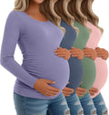 Riyiper 4 Pack Women's Maternity Shirts, Long Sleeve Cotton Ribbed Pregnancy by Riyiper