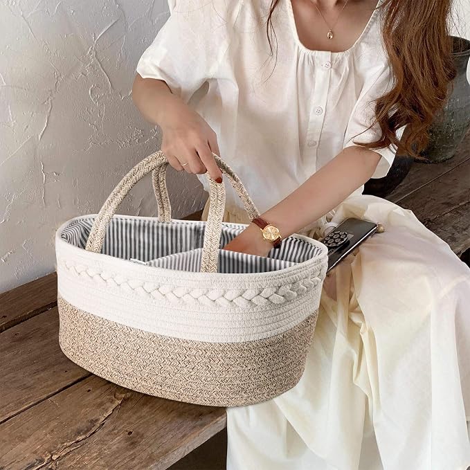 Maliton Baby Diaper Caddy Organizer, X-Large Cotton Rope, Rustic Style - Image 7
