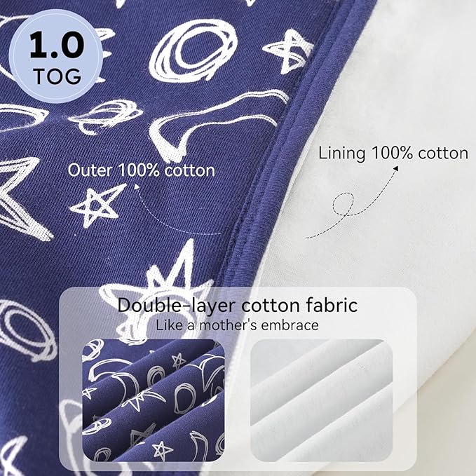 Baby Sleep Sack 0-6 Months 1.0 Tog Baby Wearable Blanket 100% Cotton Sleeping - Image 5