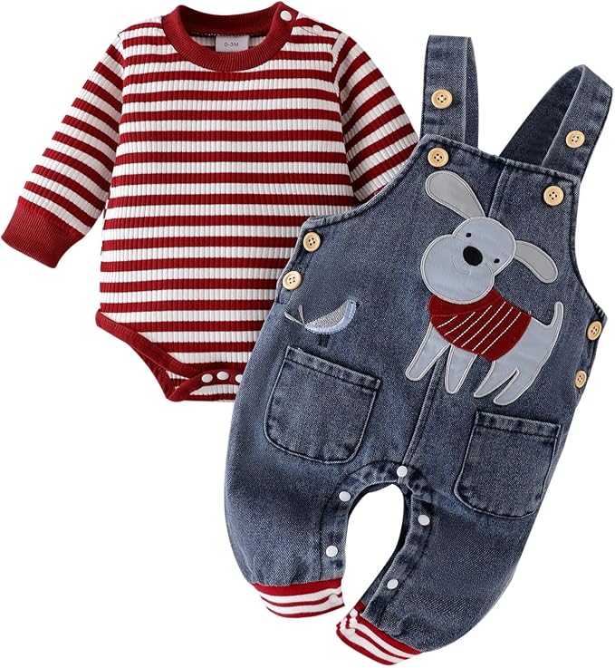 Baby Boy Clothes Fall Winter Outfits Long Sleeve Striped Romper Cute Cartoon by CETEPY