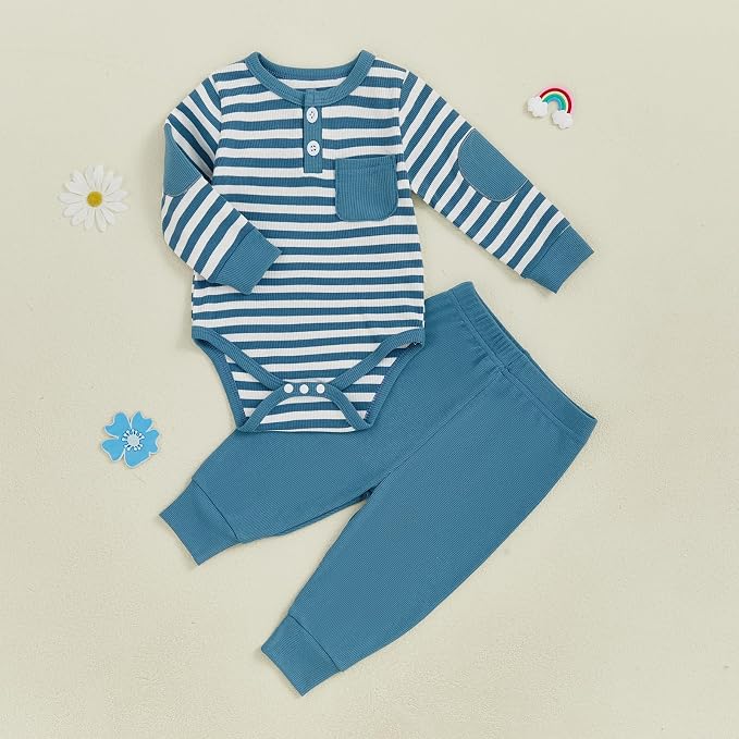 fhutpw Baby Boy Clothes 3 6 12 18 Months Ribbed Knitted Long Sleeve Romper and - Image 2