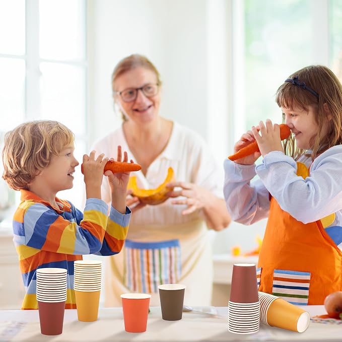 URATOT 60 Pieces 9 Ounce Disposable Paper Cups Autumn Color Party Cups - Image 6