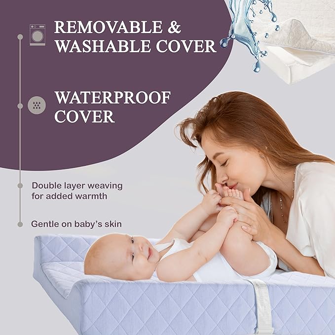 Organic Cotton Contoured Baby Changing Pad w/Waterproof Foam Mattress, Includes - Image 4