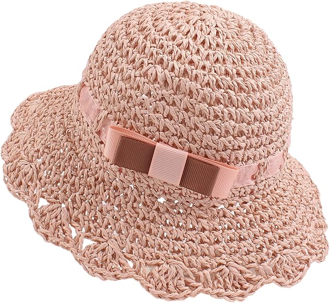 Baby Girl Straw Hat Outdoor Baby Sun Protection Hats Summer Bowknot Beach Cap by JANGANNSA