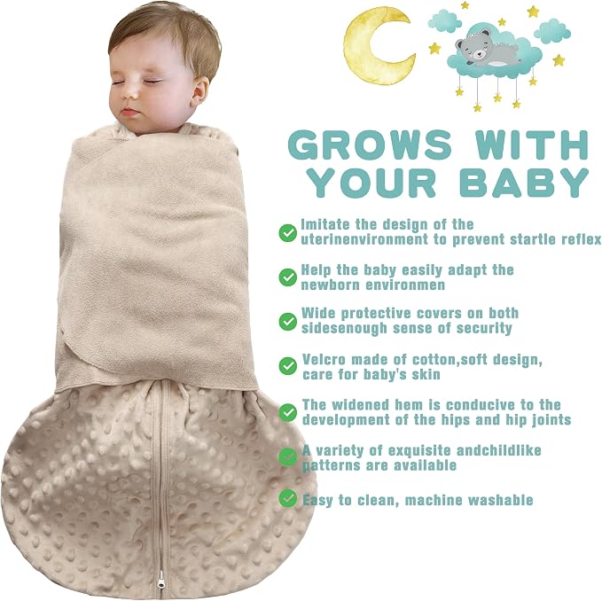 Fleece Newborn Sleep Sack Baby Swaddle, 3-Way Adjustable Wearable Blanket - Image 2