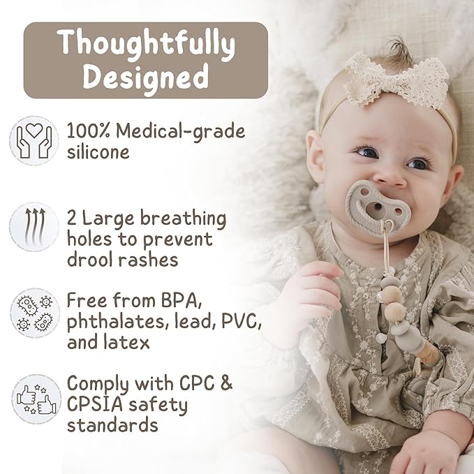 Mila & Lulu Round Silicone Pacifiers – 100% Food-Grade, One-Piece Design - Image 3