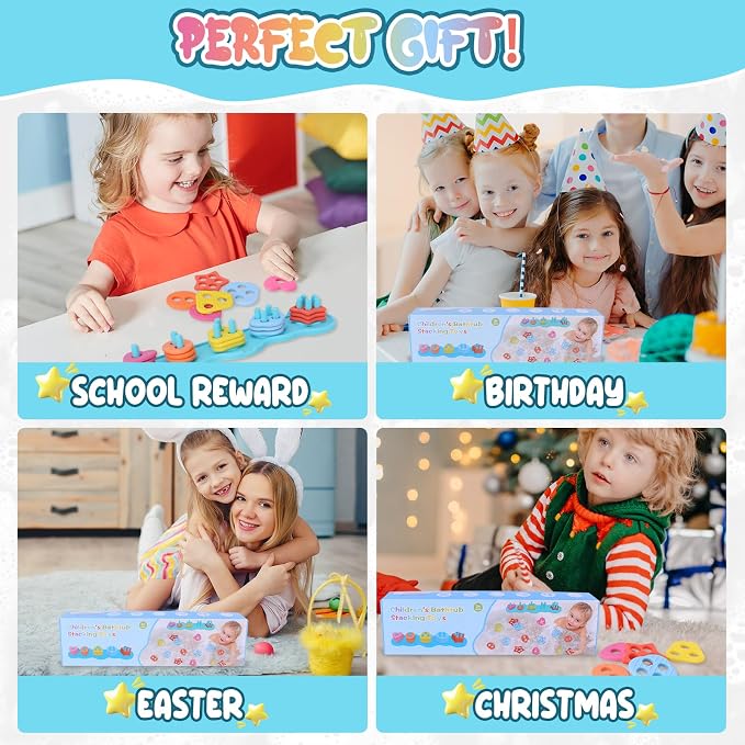 Baby Bath Toys, Mold Free Silcone Shape Sorting & Stacking Bath Toy Set - Image 6