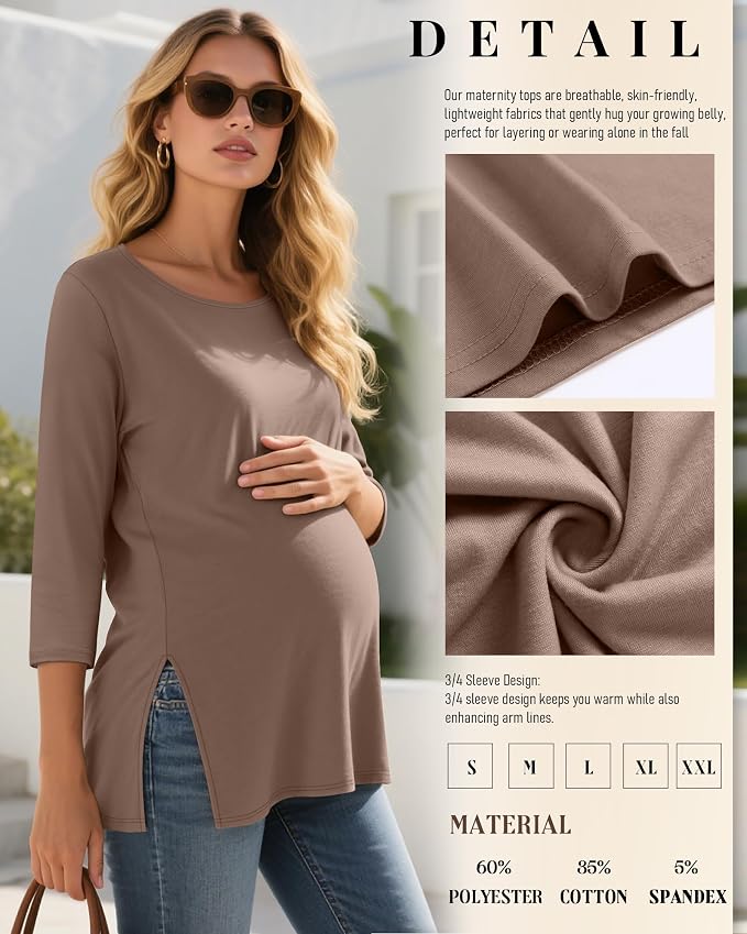 3 Pack Women's 3/4 Sleeve Maternity Shirts Elbow Length Clothes Round Neck - Image 4