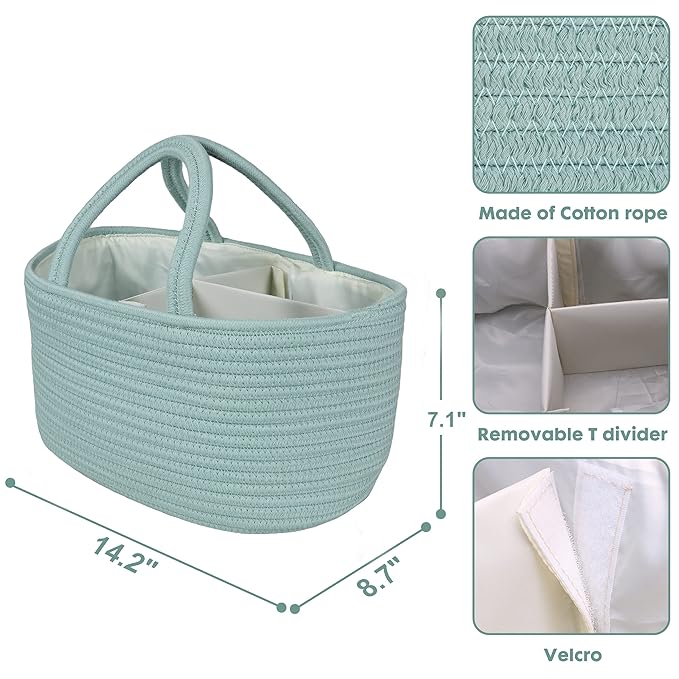 Diaper Caddy Organizer for Baby Cotton Rope Nursery Storage Bin Basket Portable - Image 3