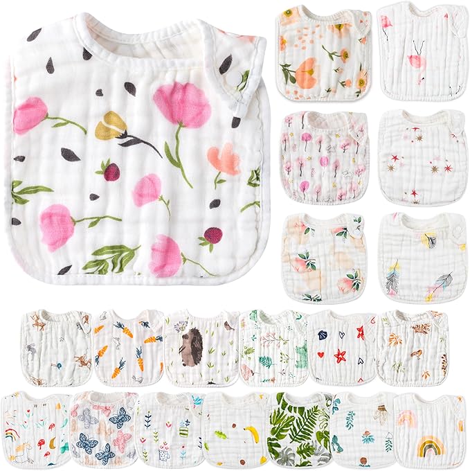 Zainpe 20Pcs Snap Muslin Cotton Baby Bibs Soft Absorbent Adjustable Burp Cloths by Zainpe