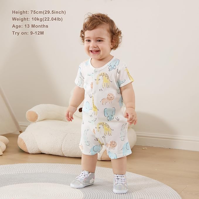 3-Pack 100% Cotton Baby Boy Rompers, 0-24Months Short Sleeve Toddler Romper - Image 3