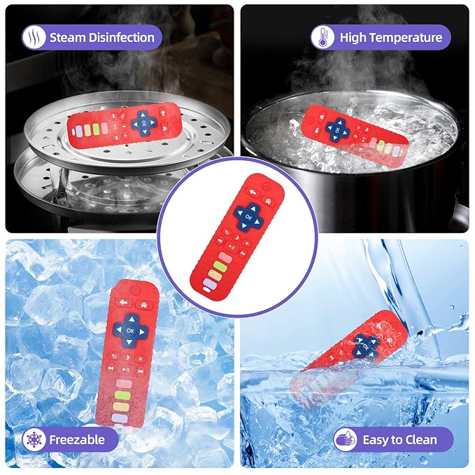 Chuya Remote Teethers Silicone Baby Teething Toys, TV Remote Teether Toy Red - Image 5