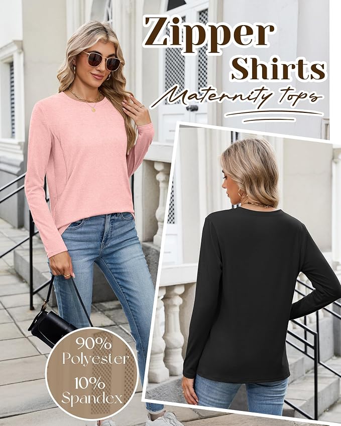 4 Pack Women's Nursing Breastfeeding Tops, Long Sleeve Maternity Shirts Loose - Image 4