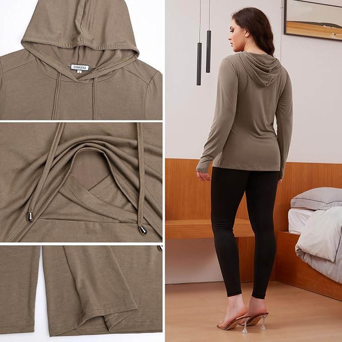 GINKANA Women's Nursing Hoodie Sweatshirt Long Sleeves Breastfeeding Maternity - Image 6